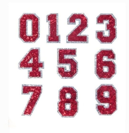 A set of Red Letters Sequin Patches.