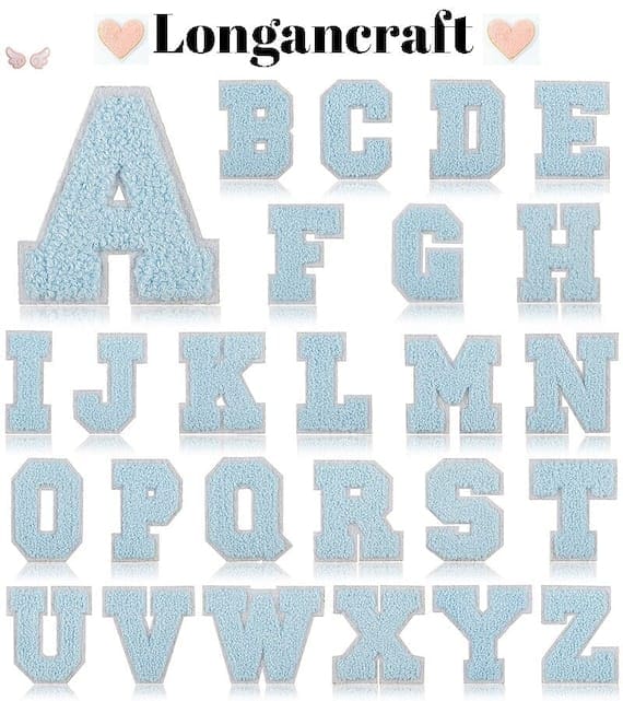 A set of light Blue Chenille Iron On Letters