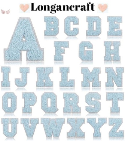 A set of light Blue Chenille Iron On Letters