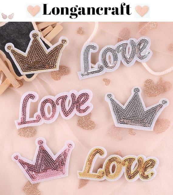 Love Crown Sequin Patches