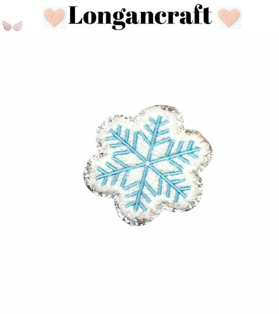 Shiny Snowflake Chenille Patch with white, Golden Glitter