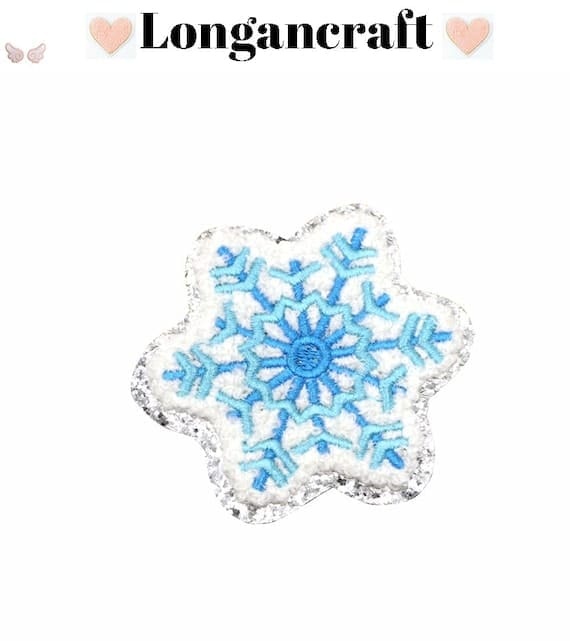 Shiny Snowflake Chenille Patch with white , Golden Glitter