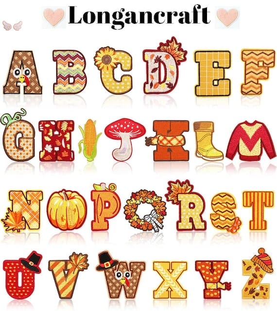 A set of autumn letter embroidered patches.