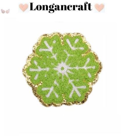 Shiny Snowflake Chenille Patch with green, Golden Glitter