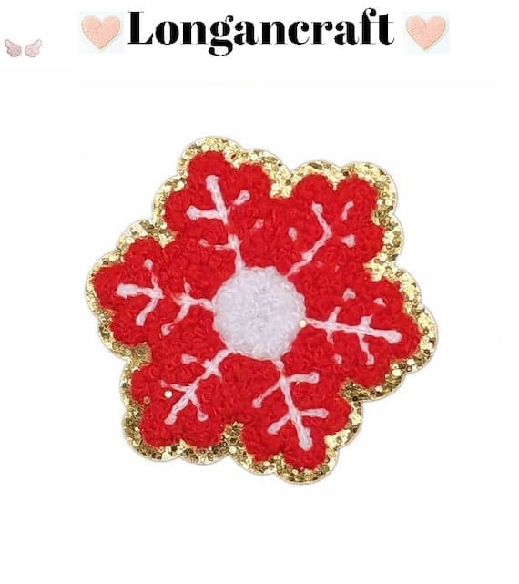 Shiny Snowflake Chenille Patch with red, Golden Glitter