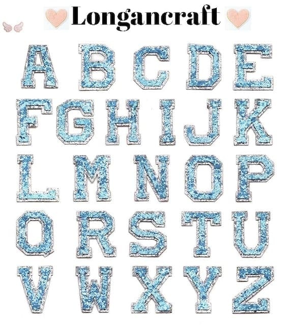A set of Light Blue Sequin Iron On Letters