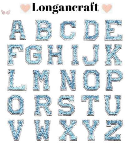 A set of Light Blue Sequin Iron On Letters
