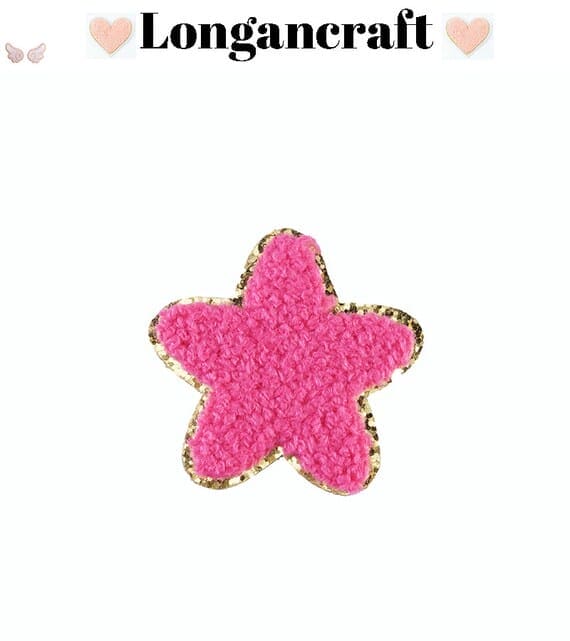 A Star Chenille Embroidered Patch in rose red.