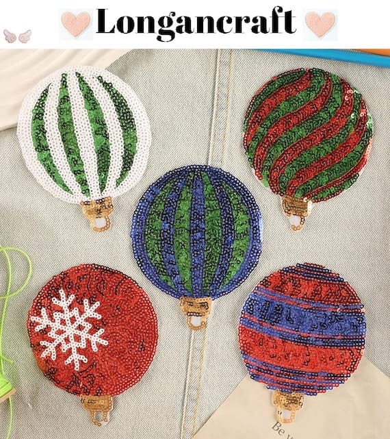 A group of Christmas Ball Sequin Iron On Patches