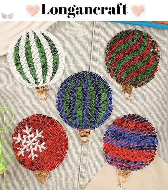 A group of Christmas Ball Sequin Iron On Patches