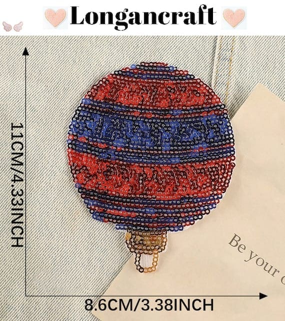 A blue and red beaded ball Christmas Sequin Patch