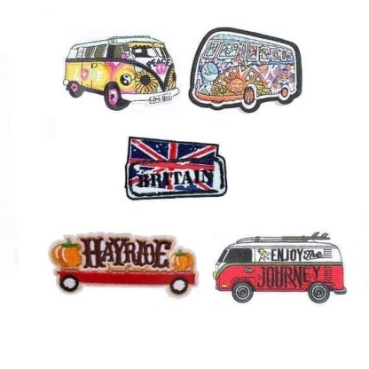 A group of Touring Bus Iron On Patches