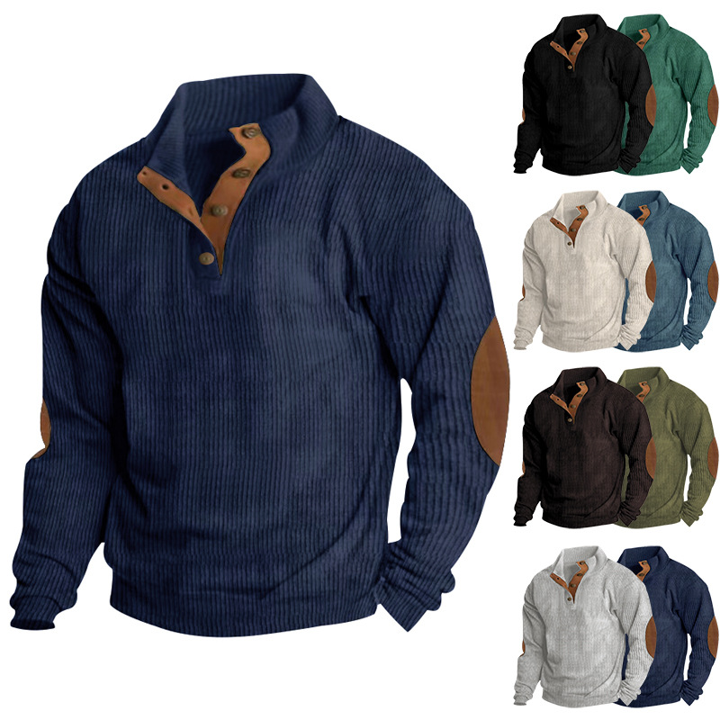 Men's Basic Corduroy Vintage Button Down Shirt with Elbow Patches