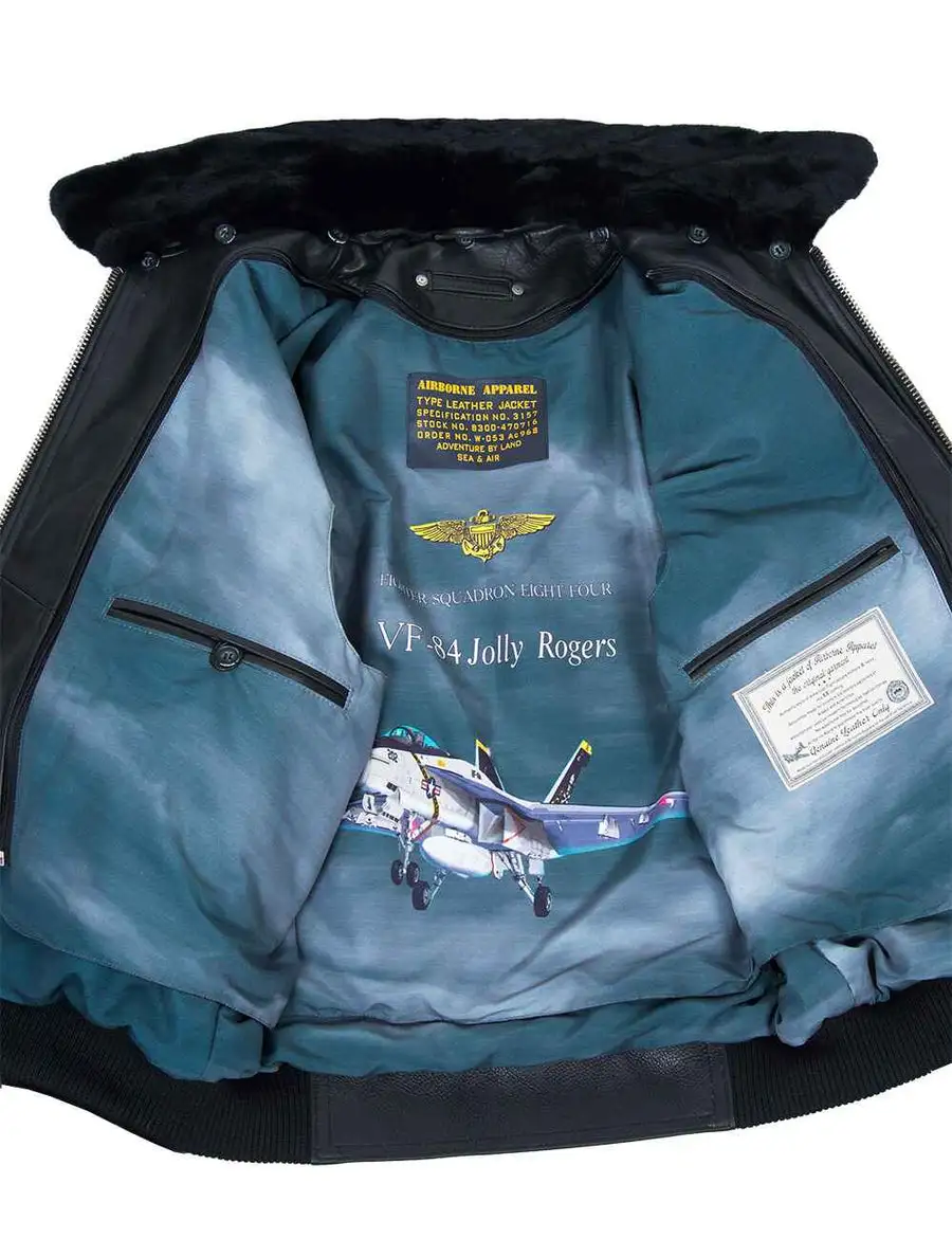 NEU ANKUNFT – TOP GUN JOLLY ROGERS FLIGHT LEDERJACKE SCHWARZ