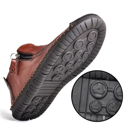 Men Leather Hand Stitching Side Zipper Comfy Soft Ankle Boots-burnzay