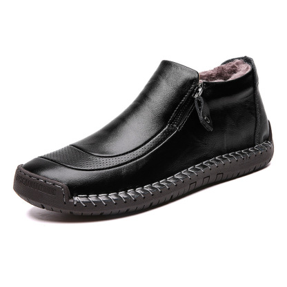 Men Leather Hand Stitching Side Zipper Comfy Soft Ankle Boots