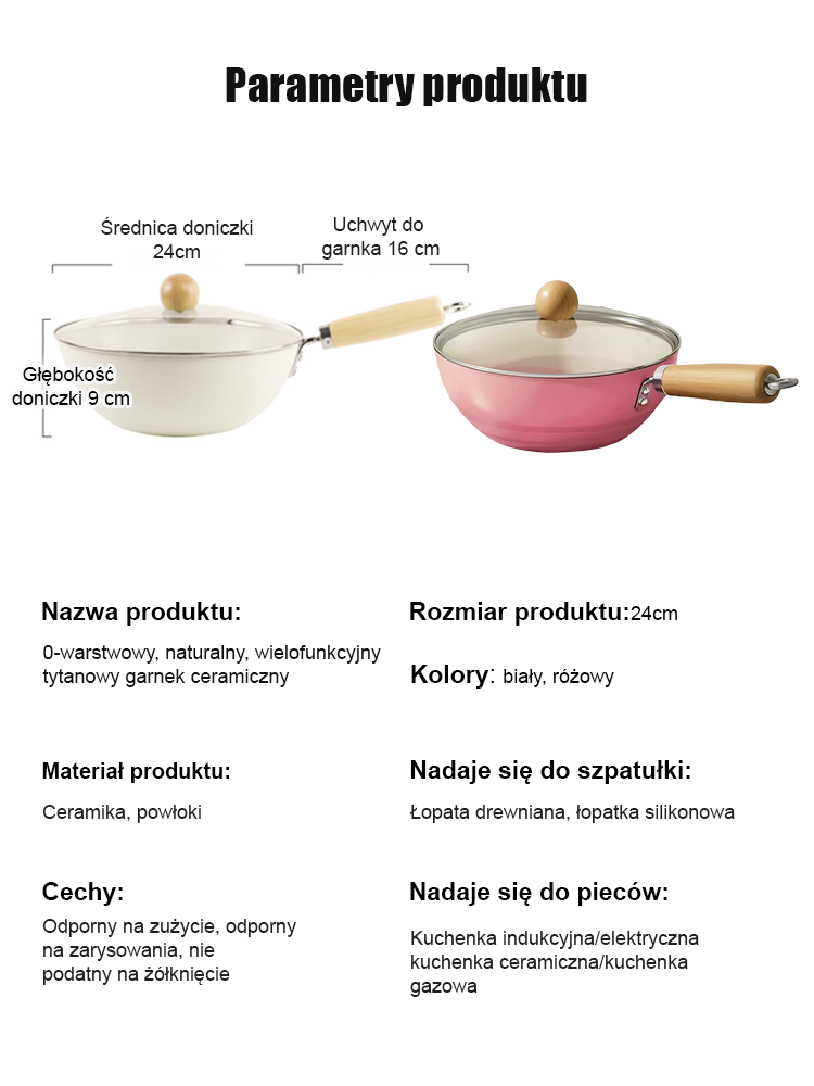 0-powłokowa naturalna wielofunkcyjna ceramiczna patelnia z tytanem