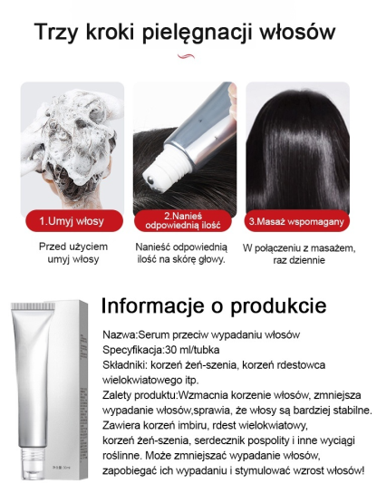 Serum w kulce wzmacniające cebulki włosów, zapobiegające wypadaniu i wspomagające porost włosów.