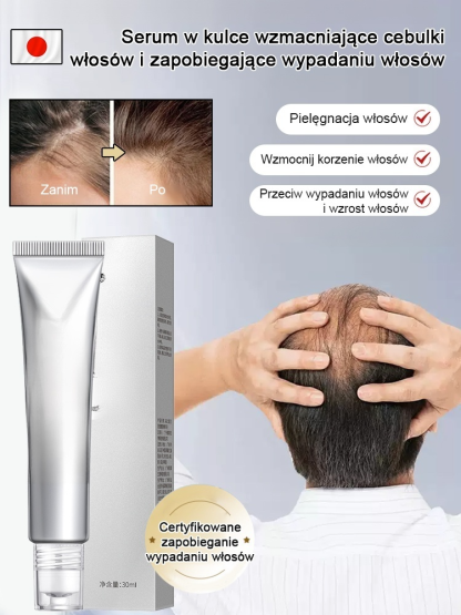 Serum w kulce wzmacniające cebulki włosów, zapobiegające wypadaniu i wspomagające porost włosów.