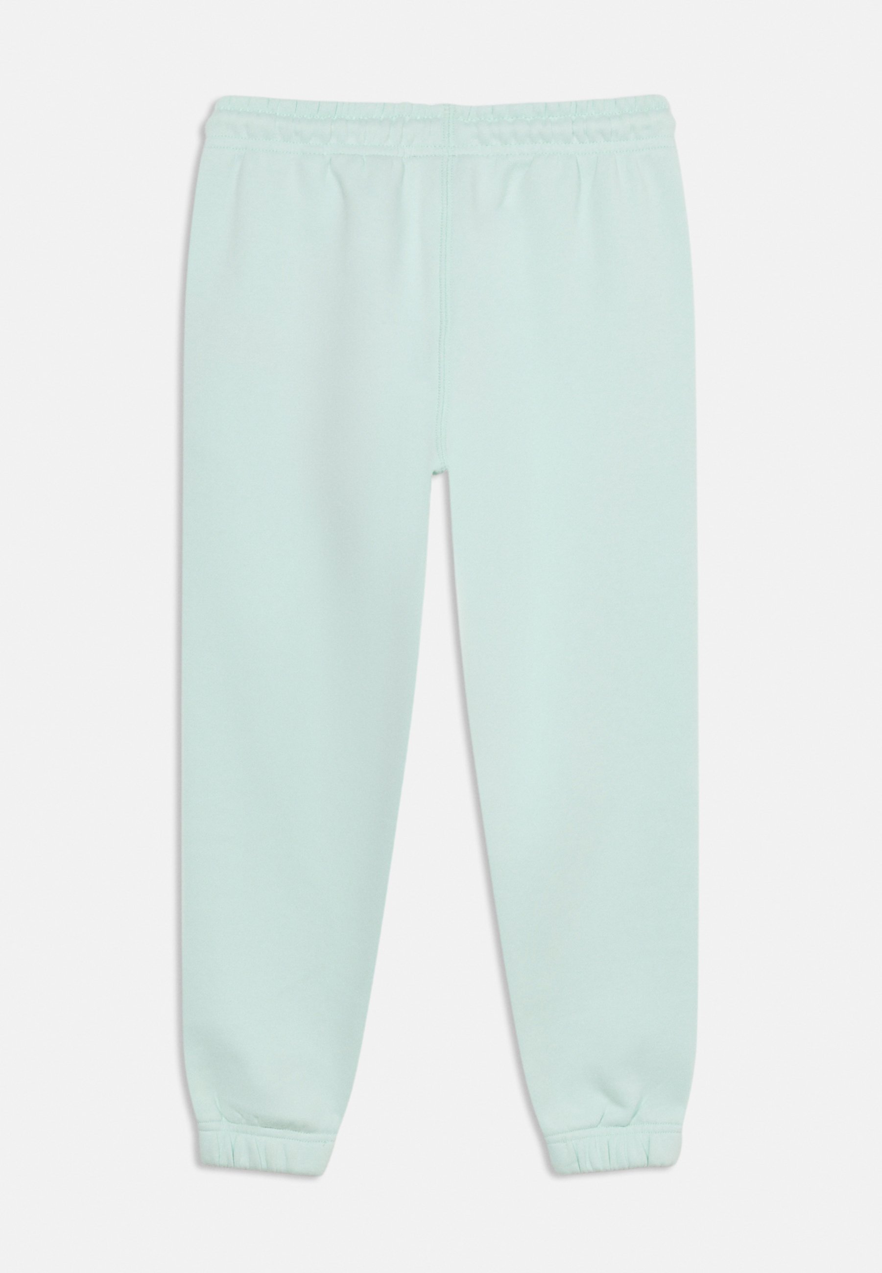 Pantalones deportivos de cintura elástica azul claro con puños elásticos, mostrados extendidos sobre un fondo blanco.
