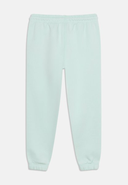 Pantalones deportivos de cintura elástica azul claro con puños elásticos, mostrados extendidos sobre un fondo blanco.