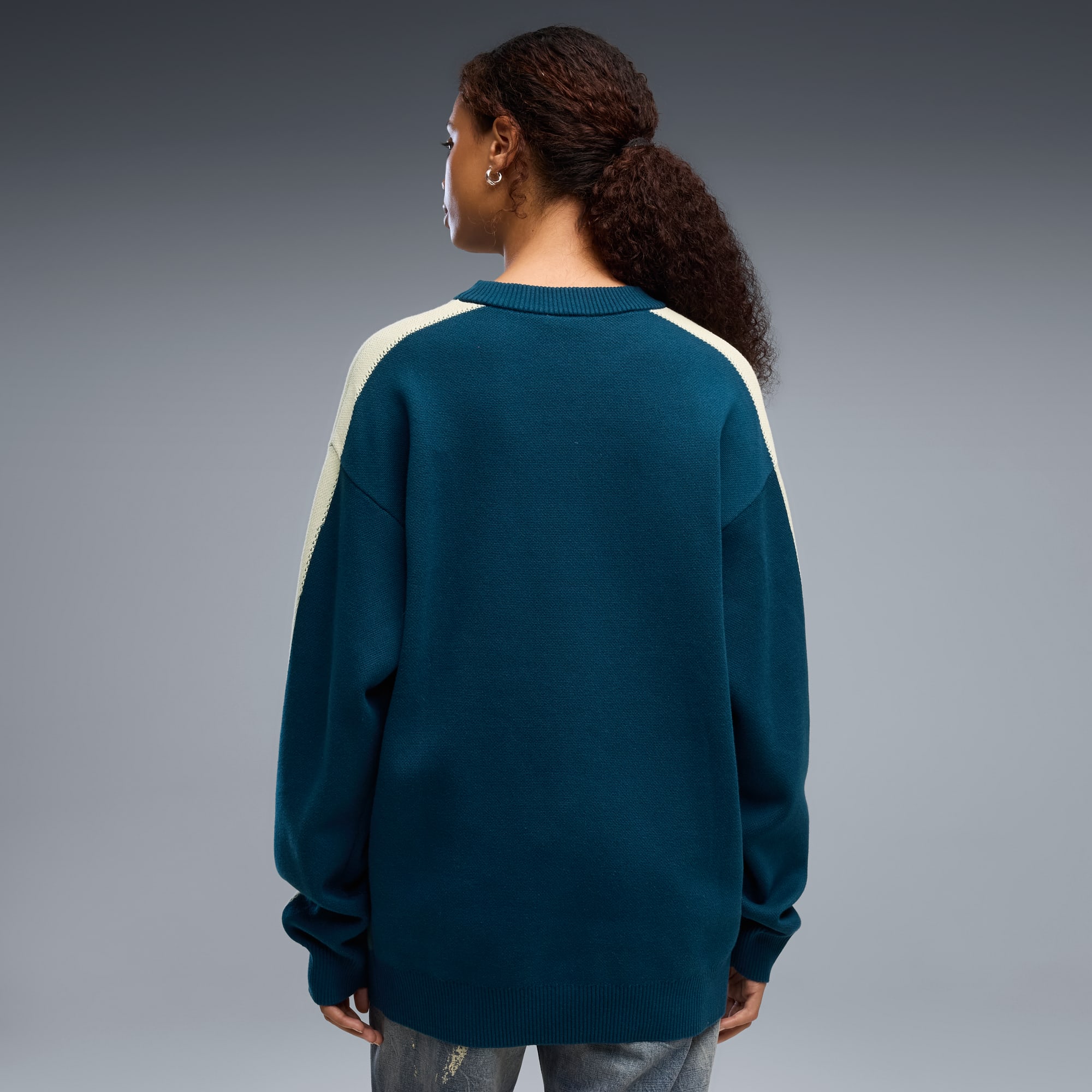 T7 Relaxed Strickpullover Unisex - Midnight Petrol-Herb Garden