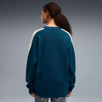 T7 Relaxed Strickpullover Unisex - Midnight Petrol-Herb Garden