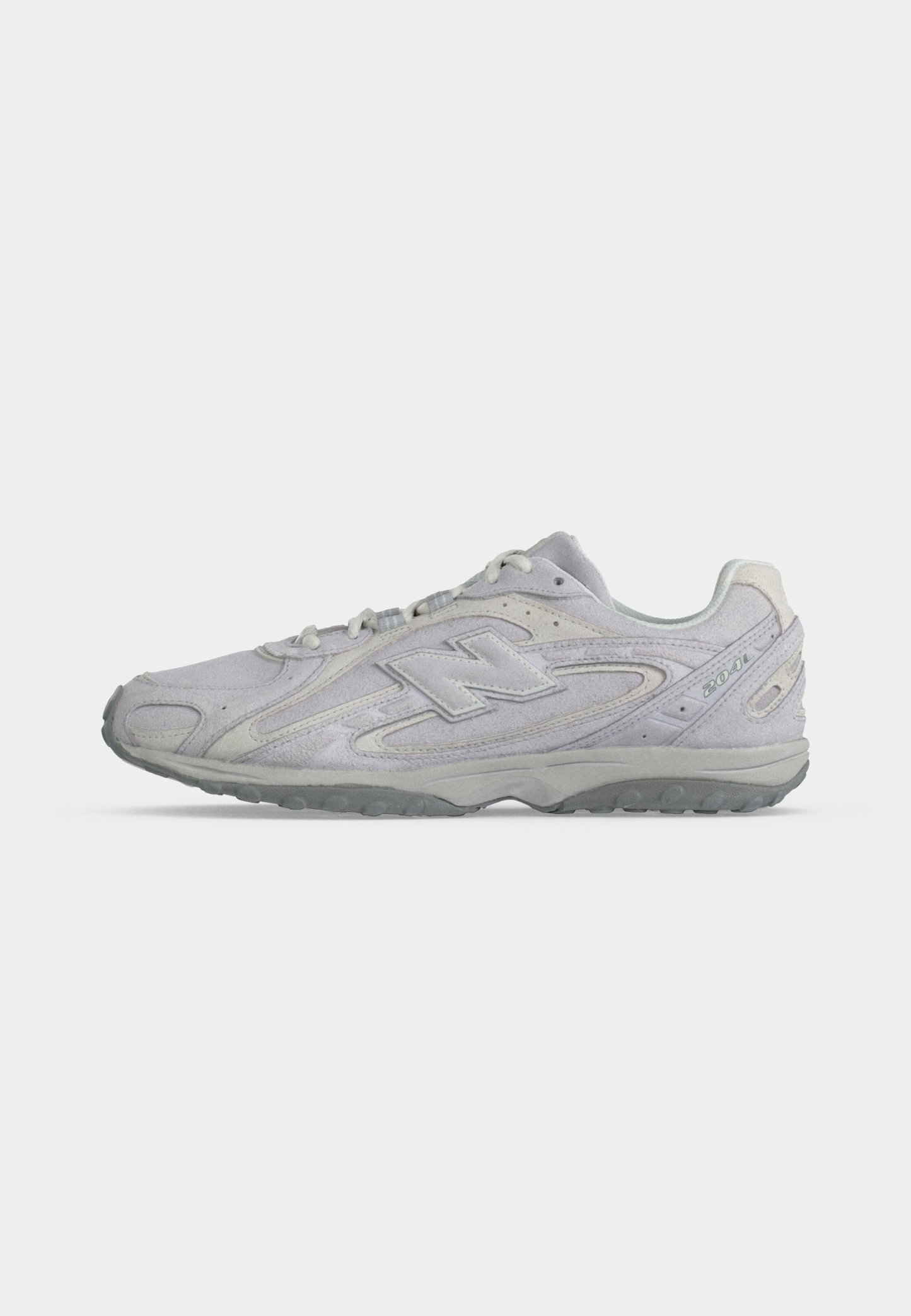 Zapatilla deportiva blanca New Balance 2041 con suela gris, detalles cosidos, cuello acolchado y cierre de cordones, mostrada en perfil lateral.