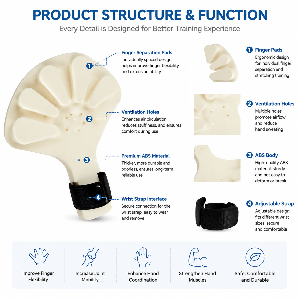 ABS Finger Flexibility Training Board with Adjustable Strap