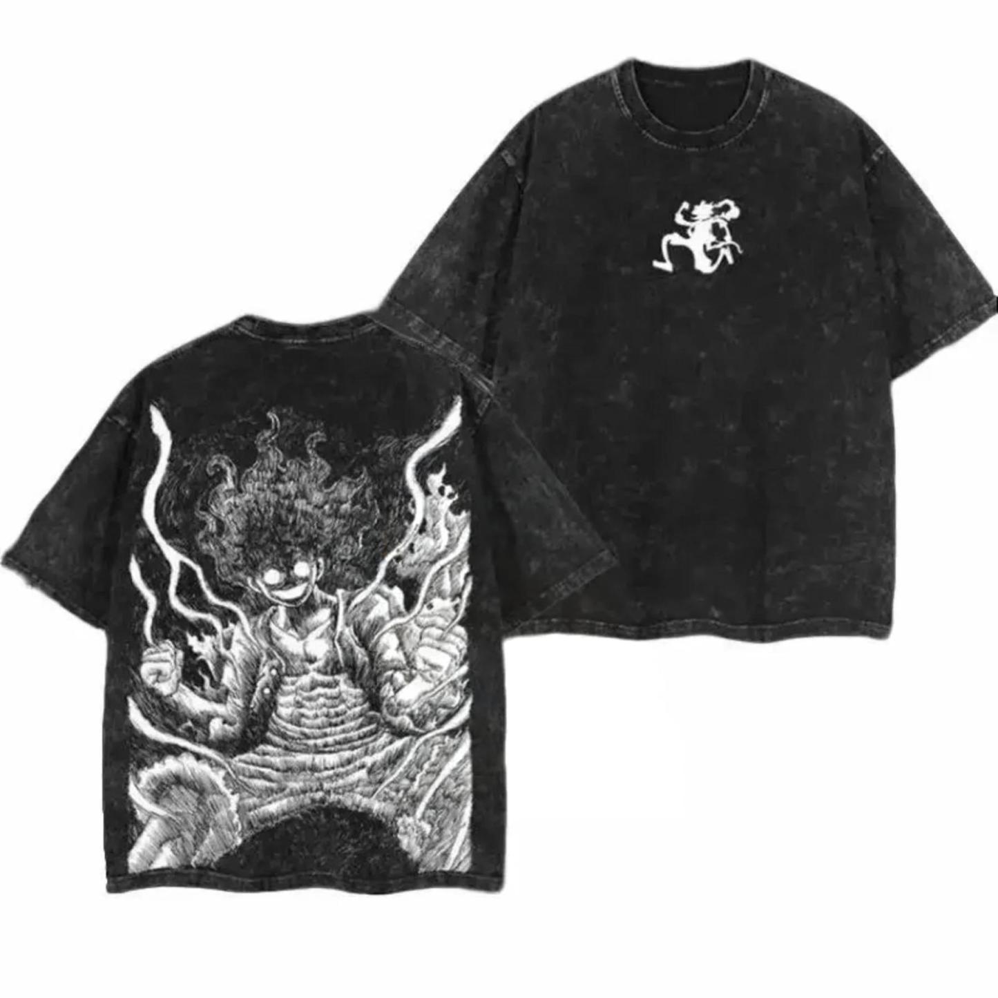 Luffy Joy Boy Anime T-Shirt – Vintage Washed Unisex Graphic Tee, Retro Manga Streetwear