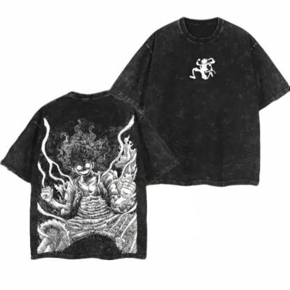 Luffy Joy Boy Anime T-Shirt – Vintage Washed Unisex Graphic Tee, Retro Manga Streetwear