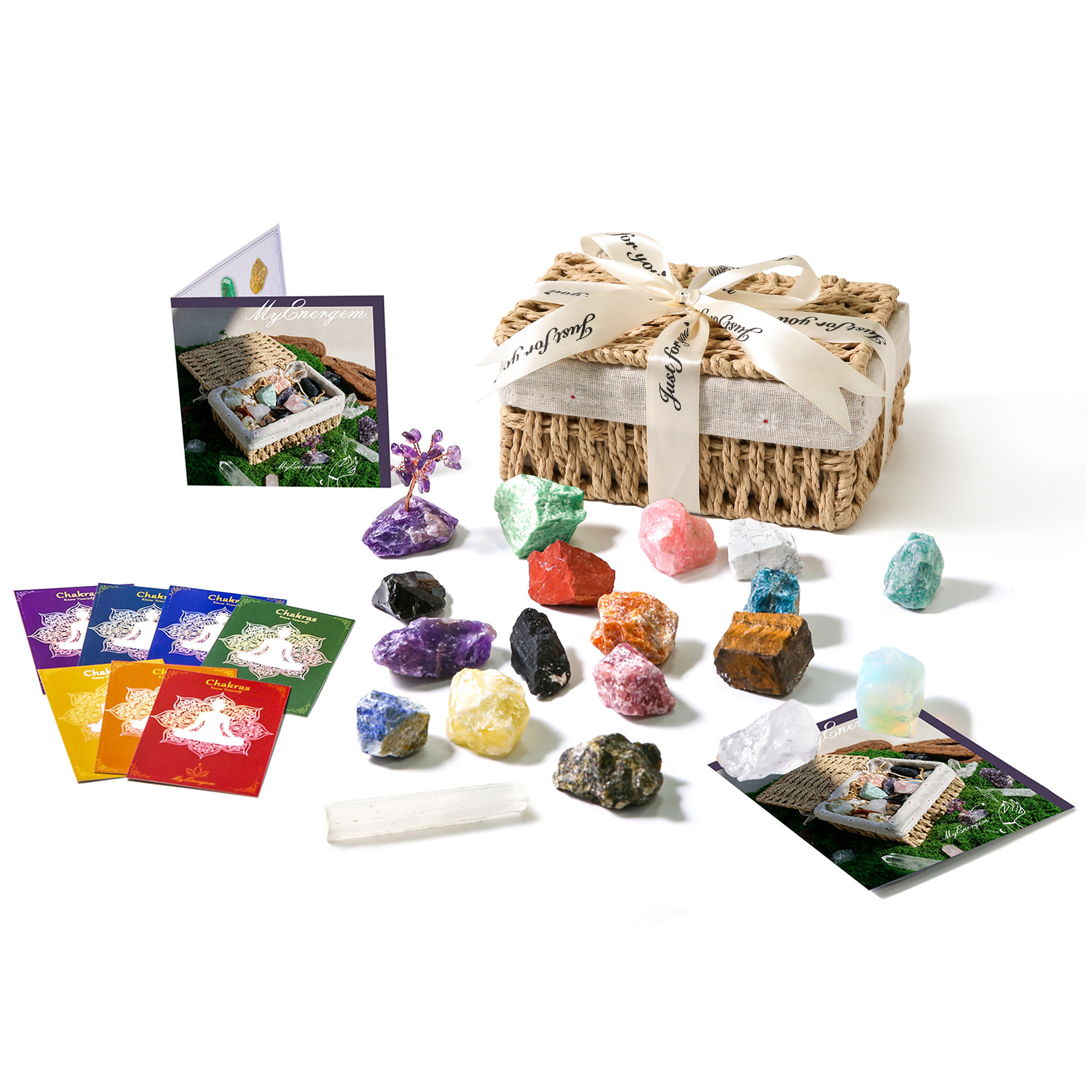 Premium Chakra Crystal Basket Set — 18 Natural Healing Gemstones