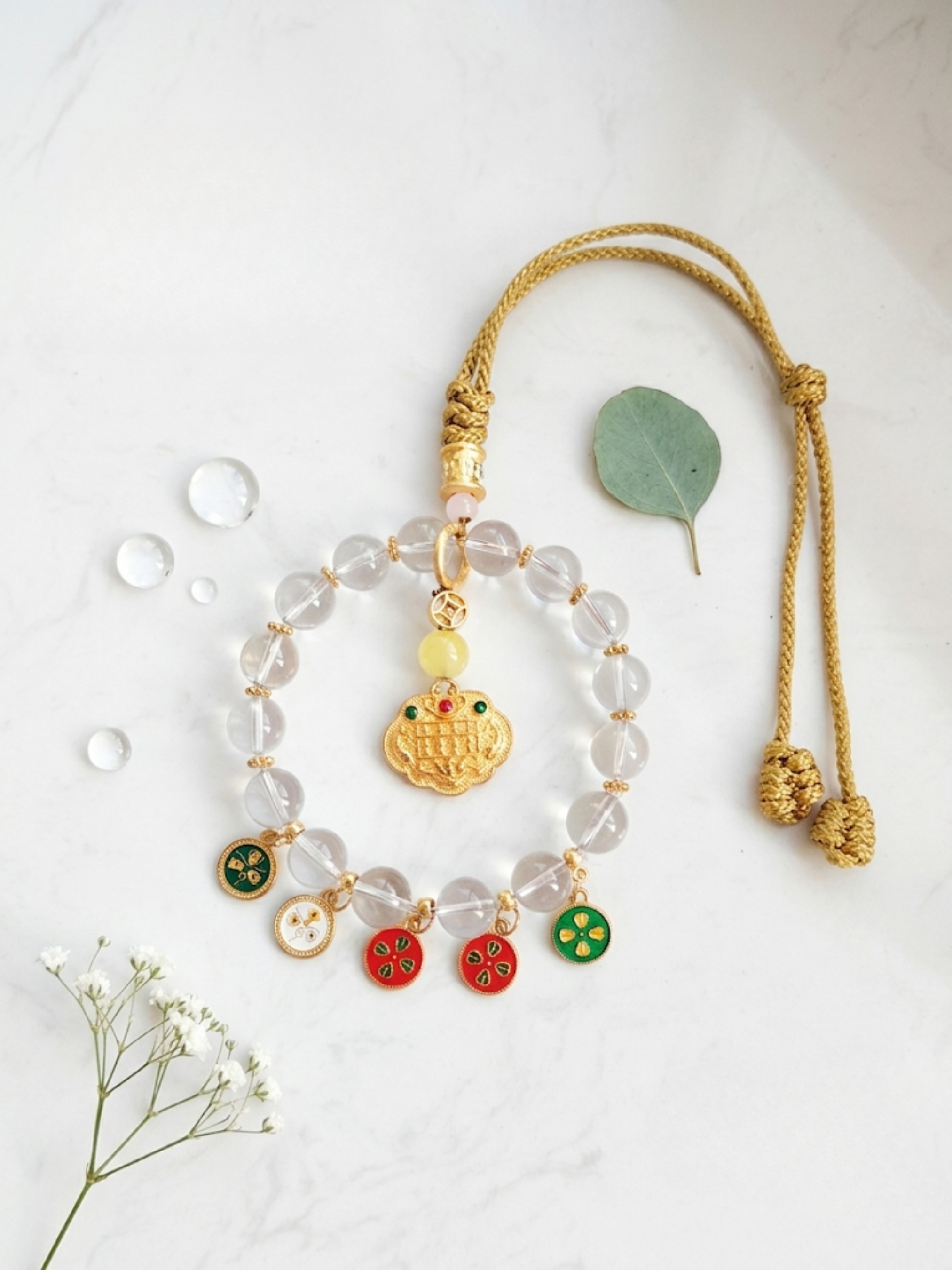 Handcraft Clear Quartz Braided Car Hanging Charm