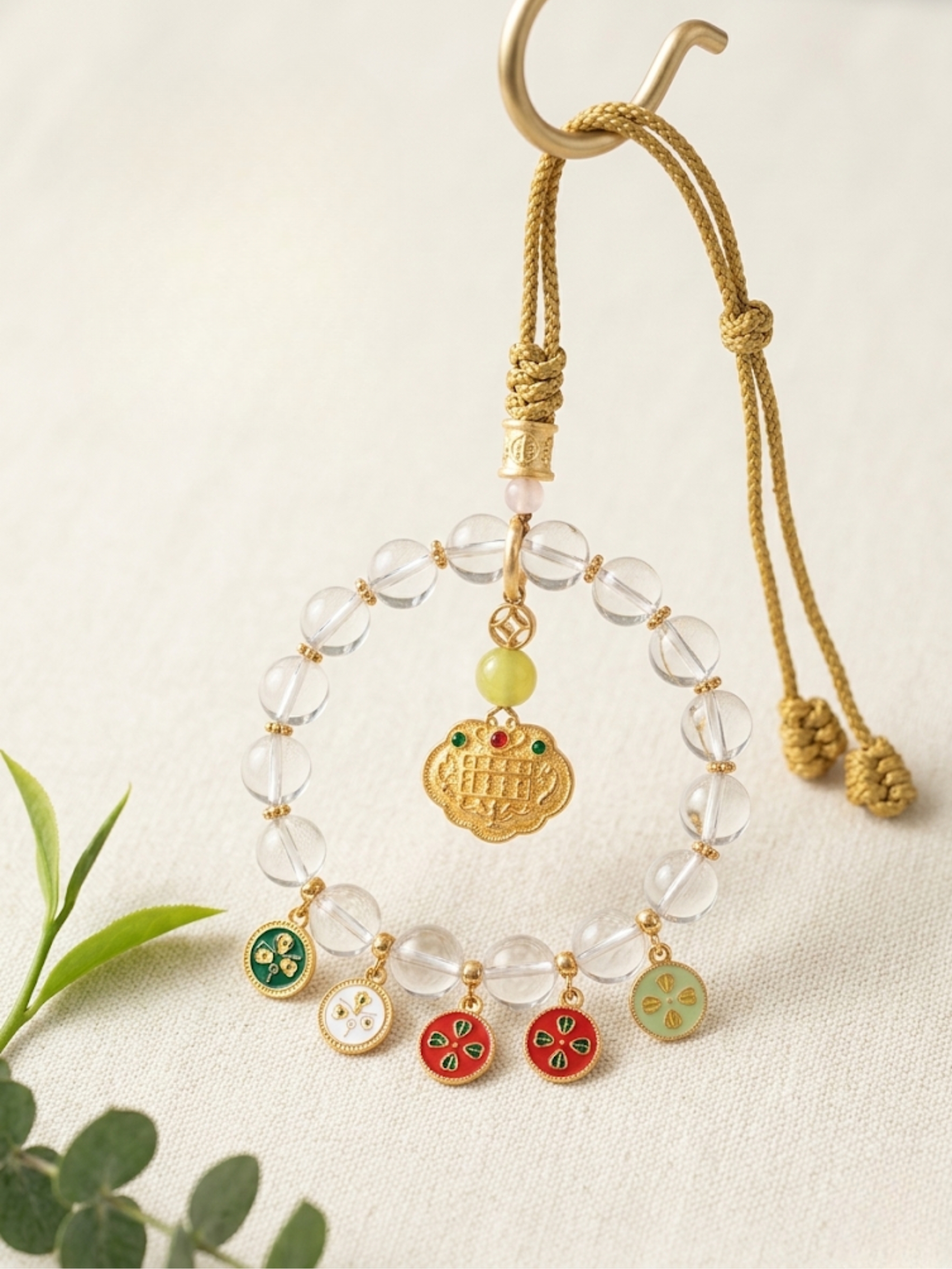 Handcraft Clear Quartz Braided Car Hanging Charm