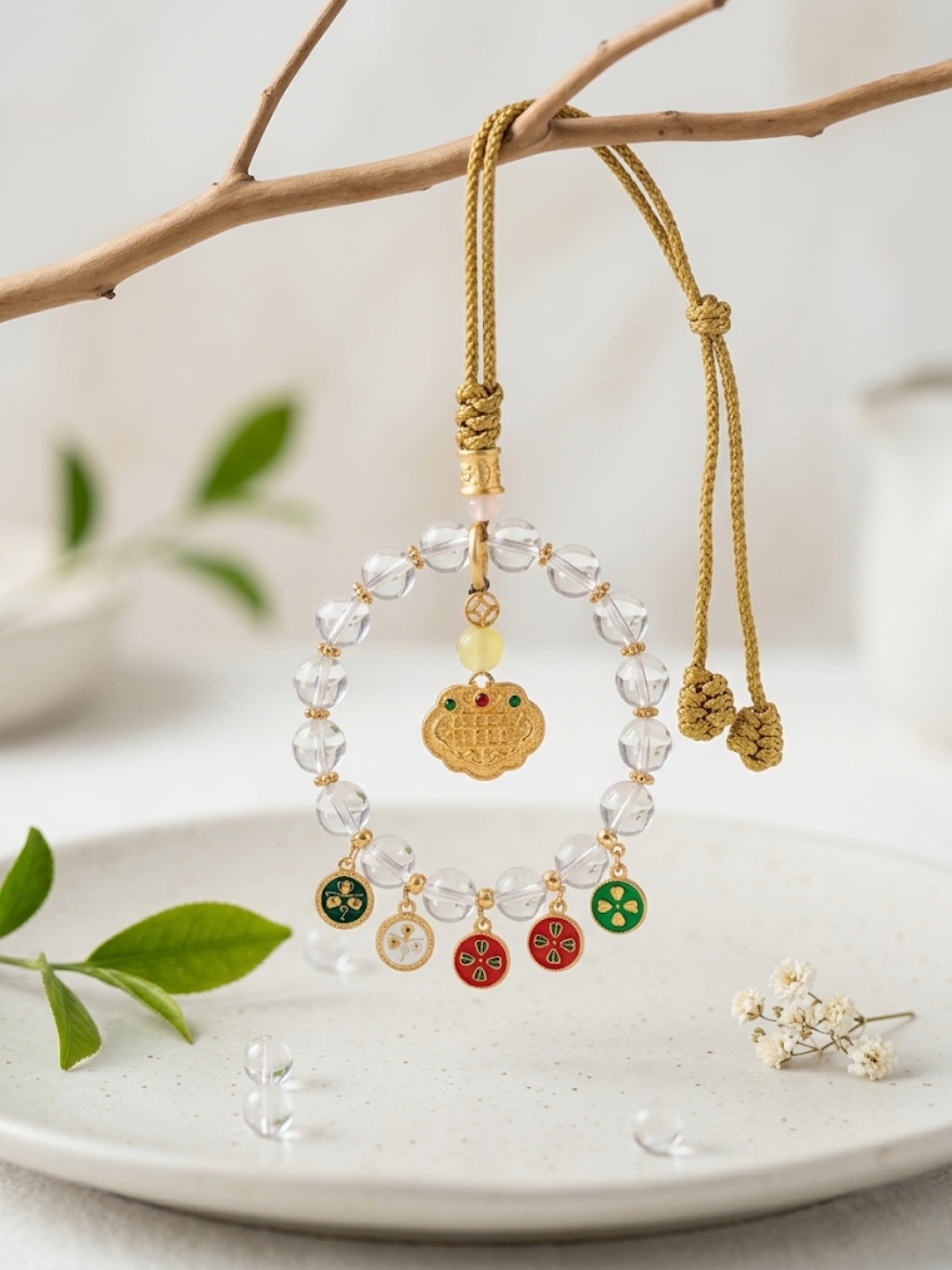 Handcraft Clear Quartz Braided Car Hanging Charm