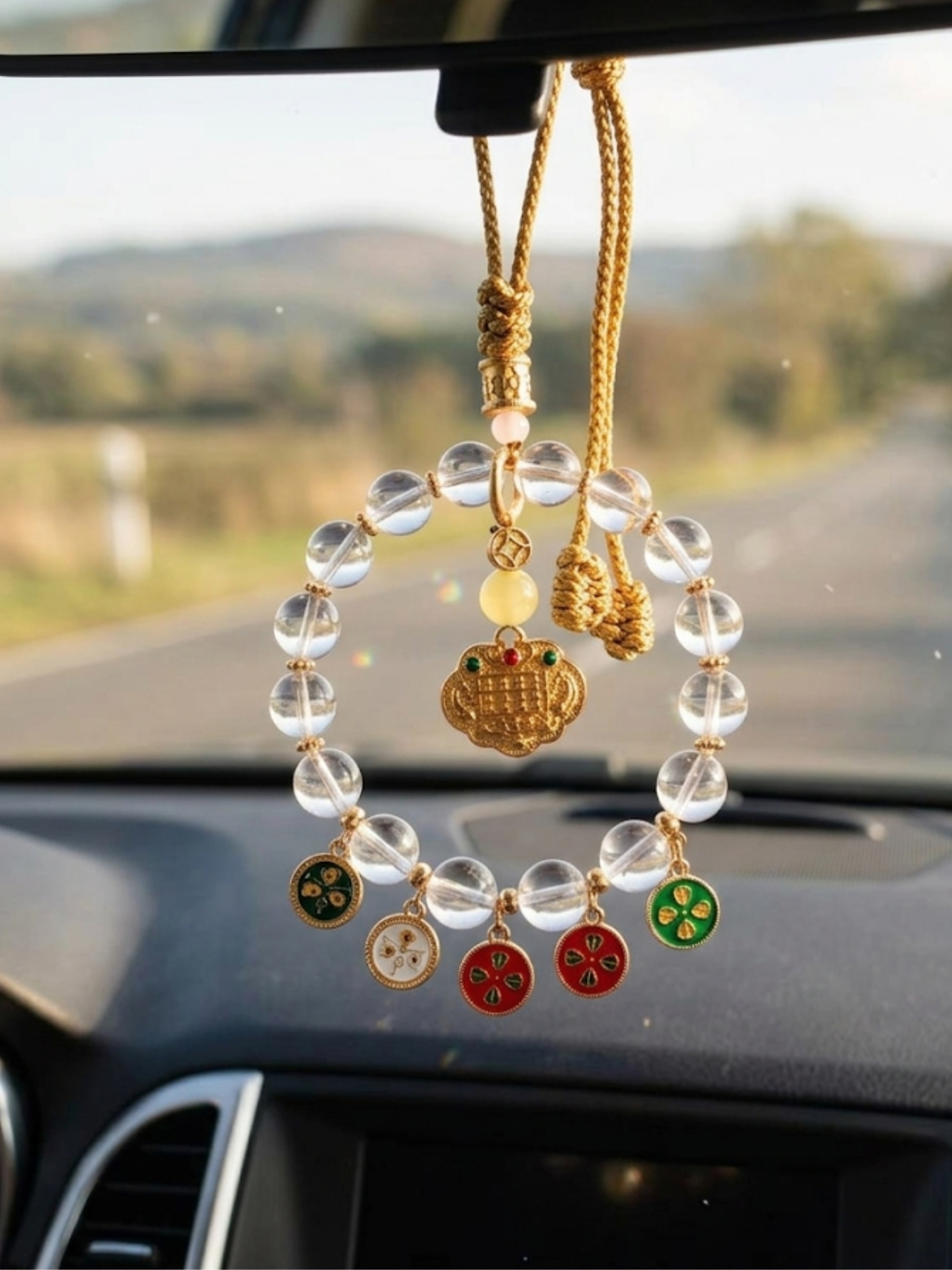 Handcraft Clear Quartz Braided Car Hanging Charm