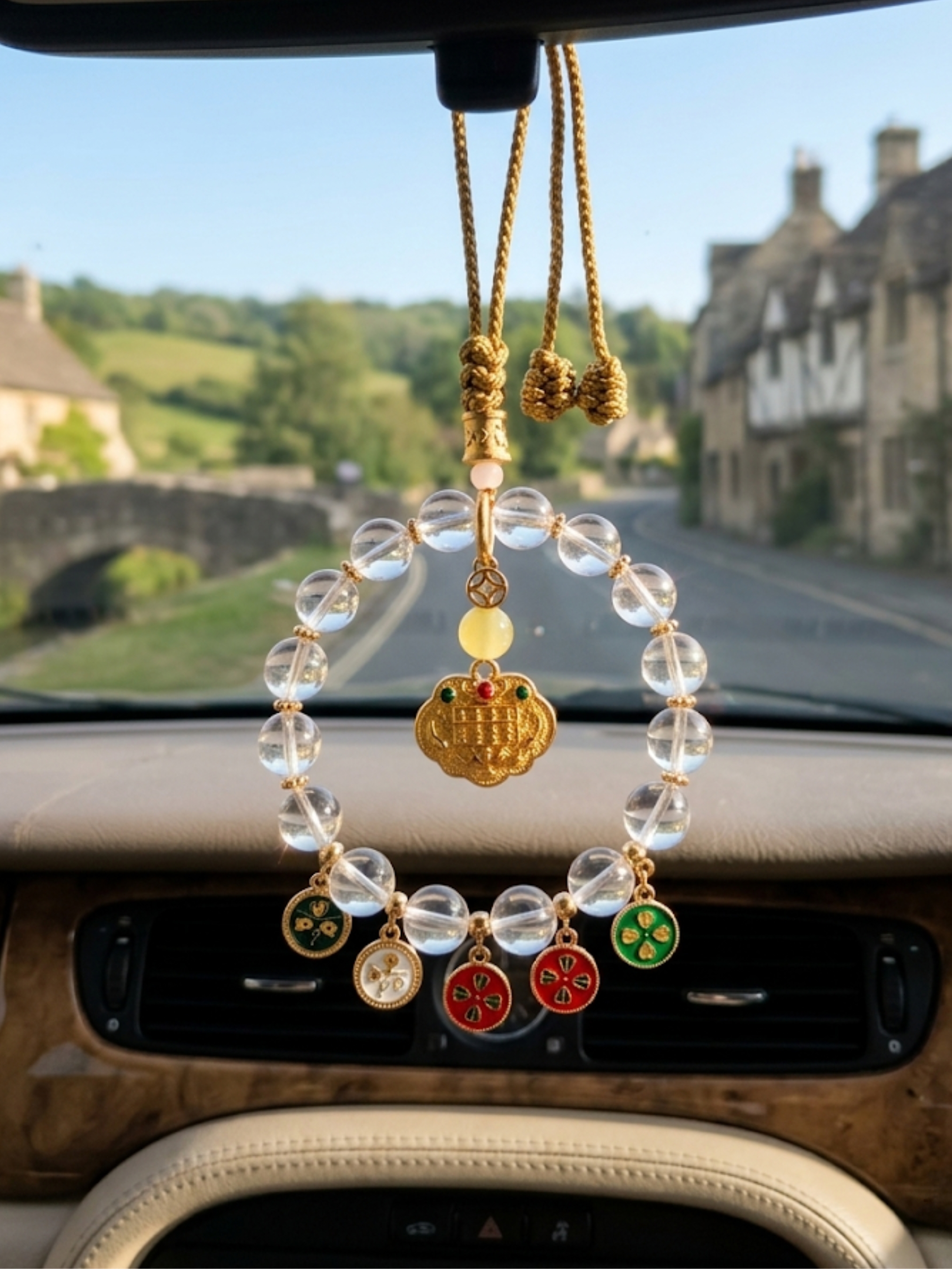 Handcraft Clear Quartz Braided Car Hanging Charm