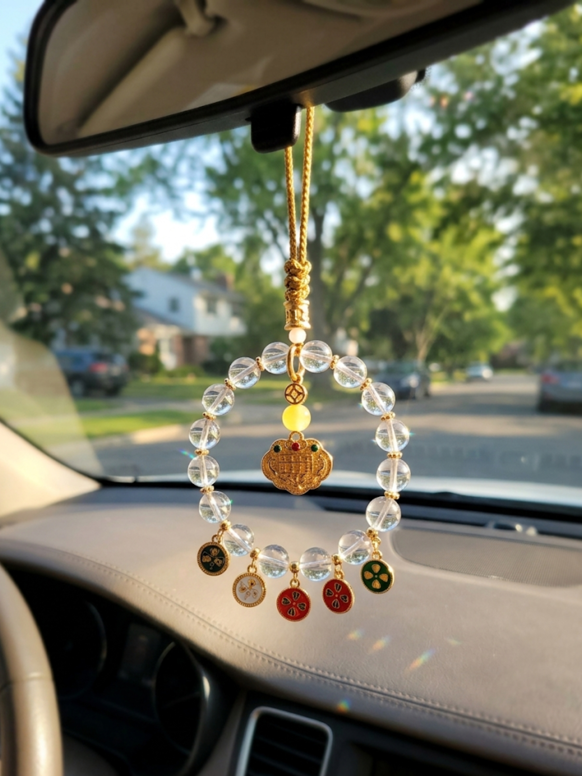Handcraft Clear Quartz Braided Car Hanging Charm