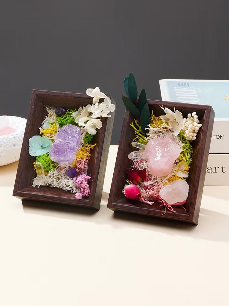 Crystal Preserved Flower Micro-Landscape in Black Drawer Box | Eternal Bloom Series