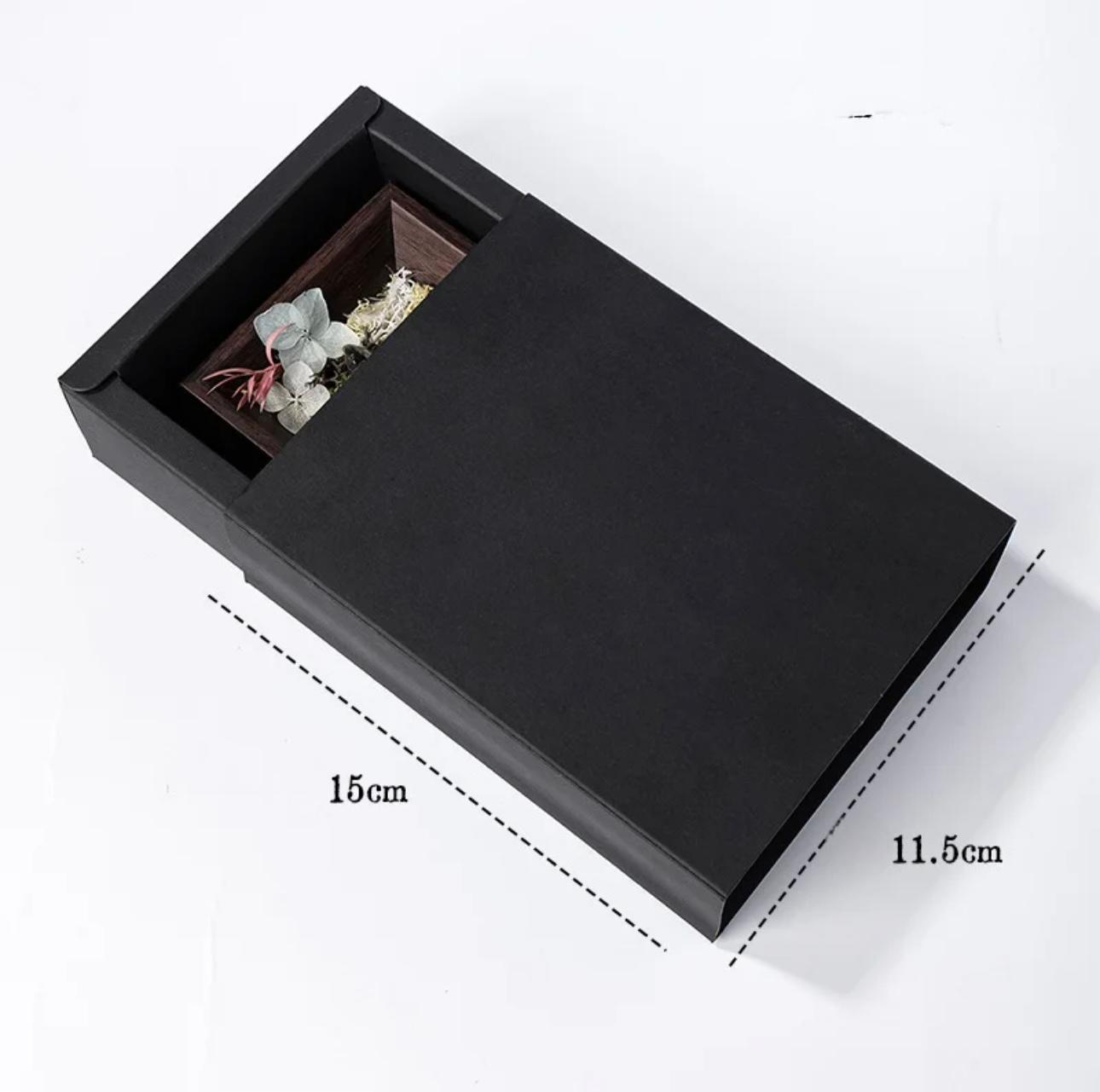 Crystal Preserved Flower Micro-Landscape in Black Drawer Box | Eternal Bloom Series