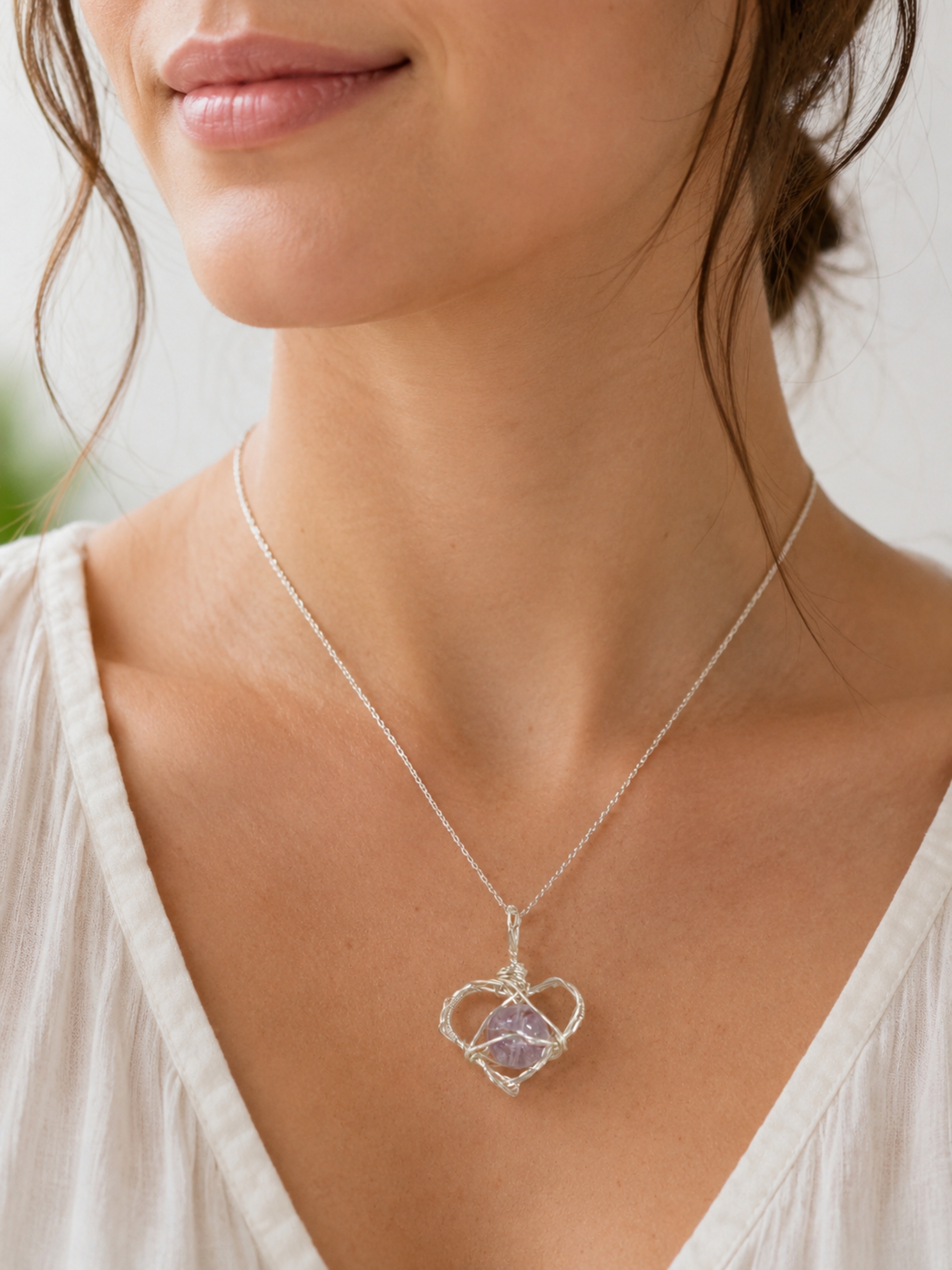 Crystal Heart Necklace, Dainty Wire Wrapped Pendant Jewelry