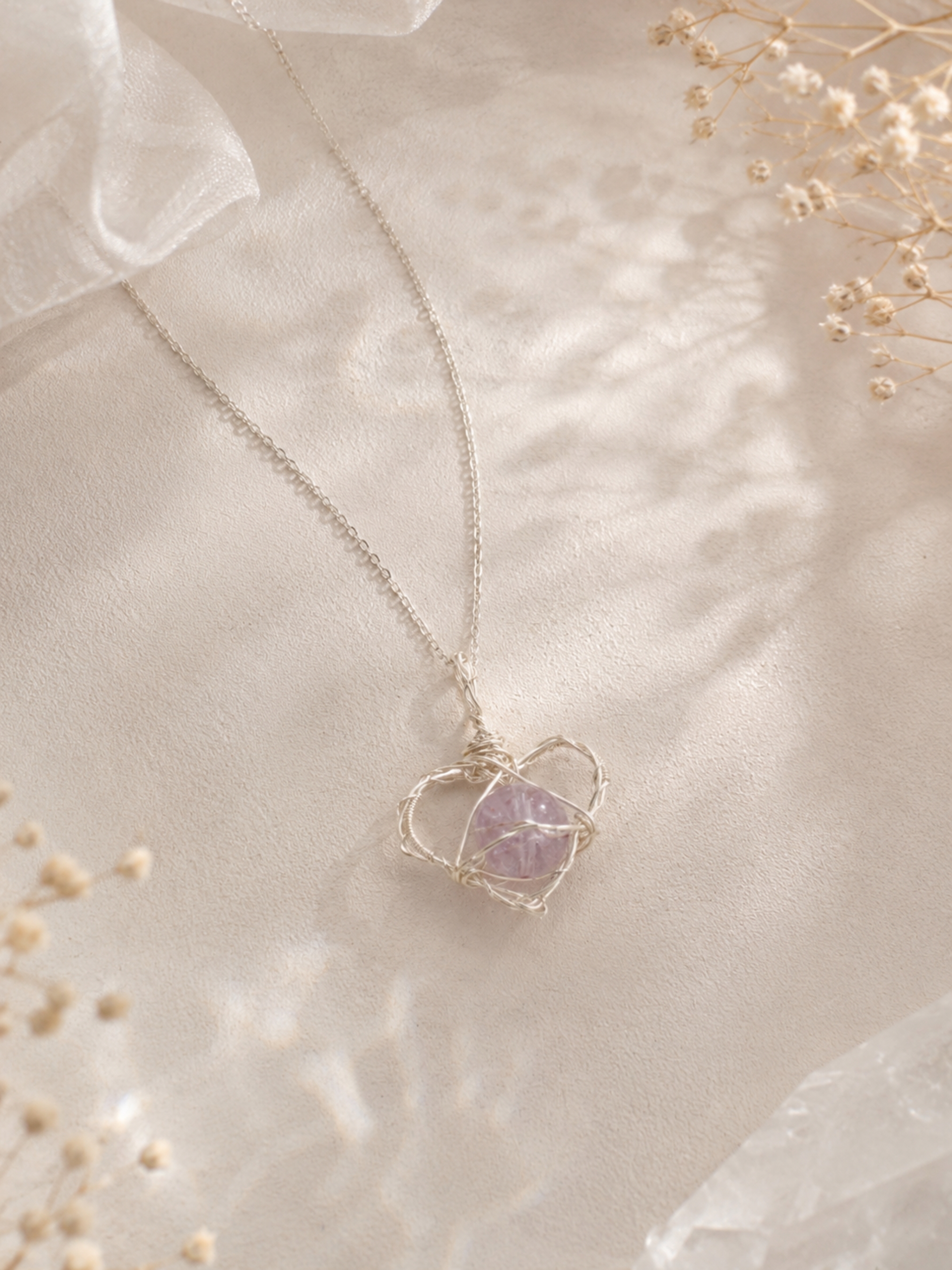 Crystal Heart Necklace, Dainty Wire Wrapped Pendant Jewelry