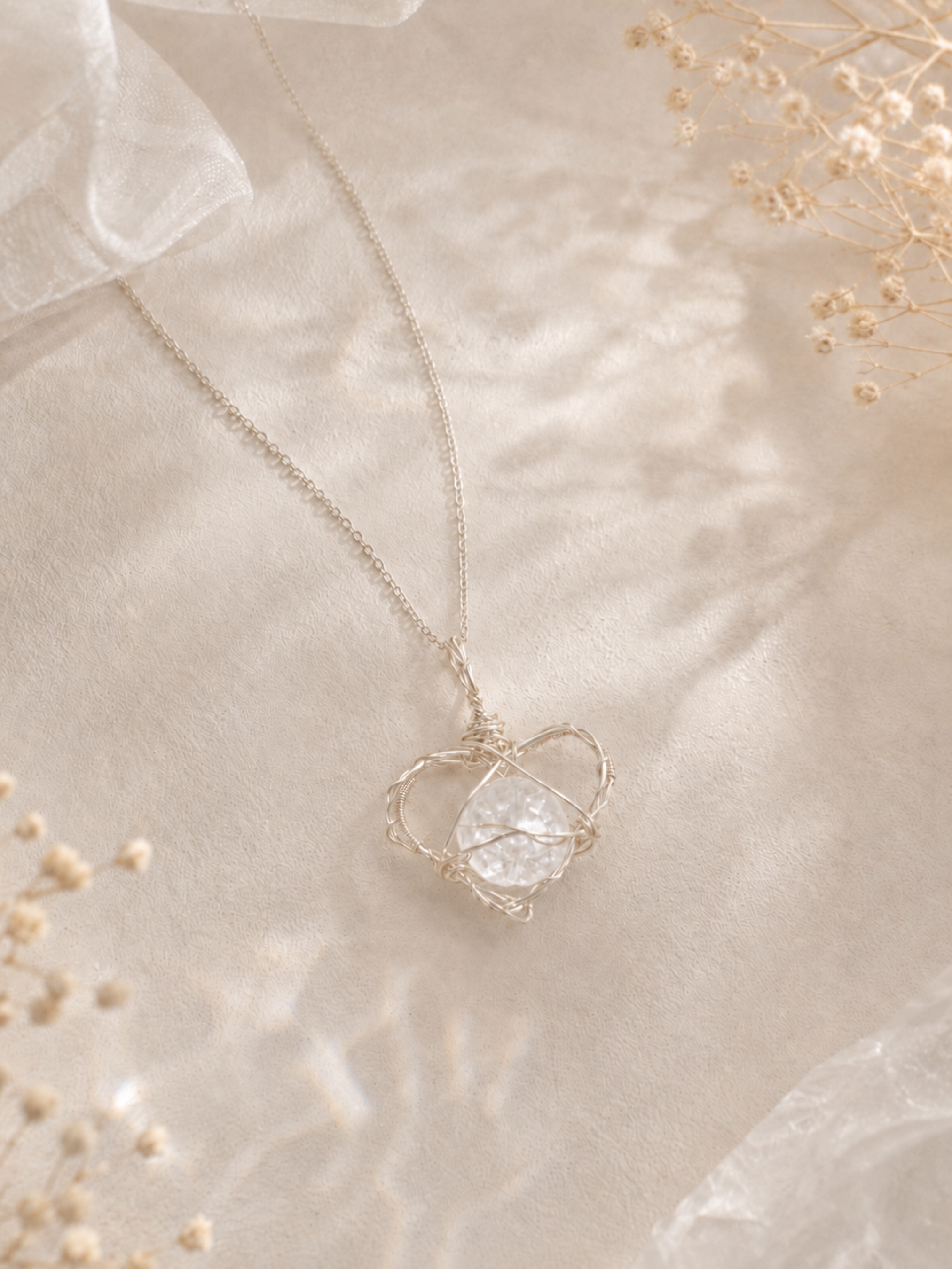 Crystal Heart Necklace, Dainty Wire Wrapped Pendant Jewelry