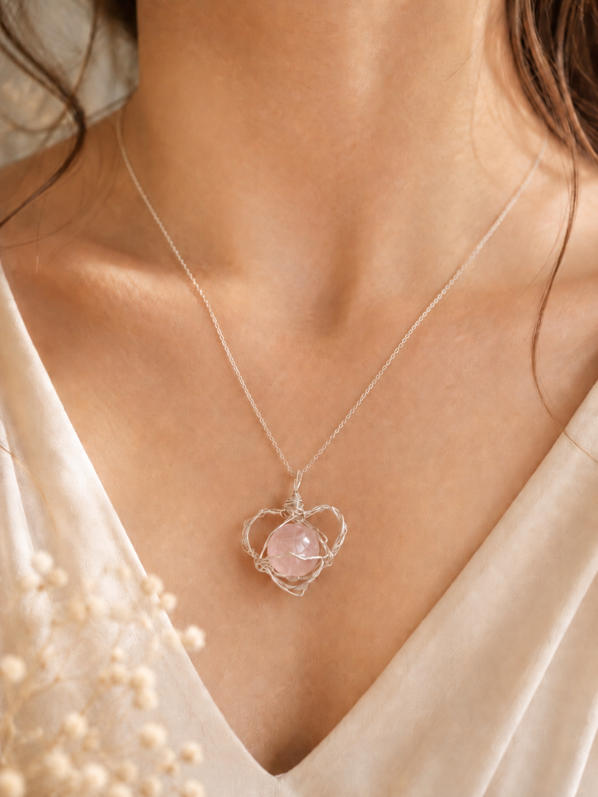 Crystal Heart Necklace, Dainty Wire Wrapped Pendant Jewelry