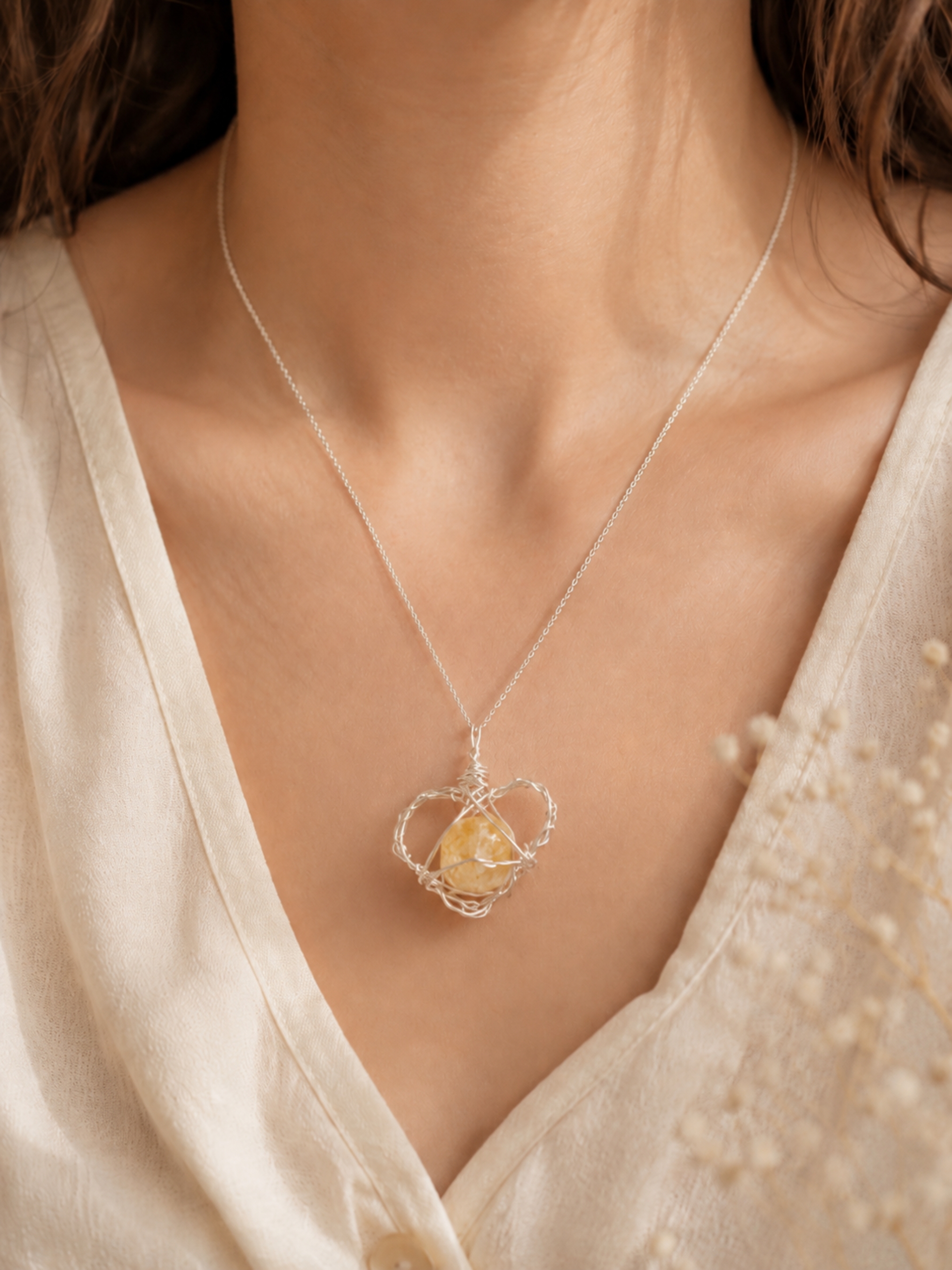Crystal Heart Necklace, Dainty Wire Wrapped Pendant Jewelry