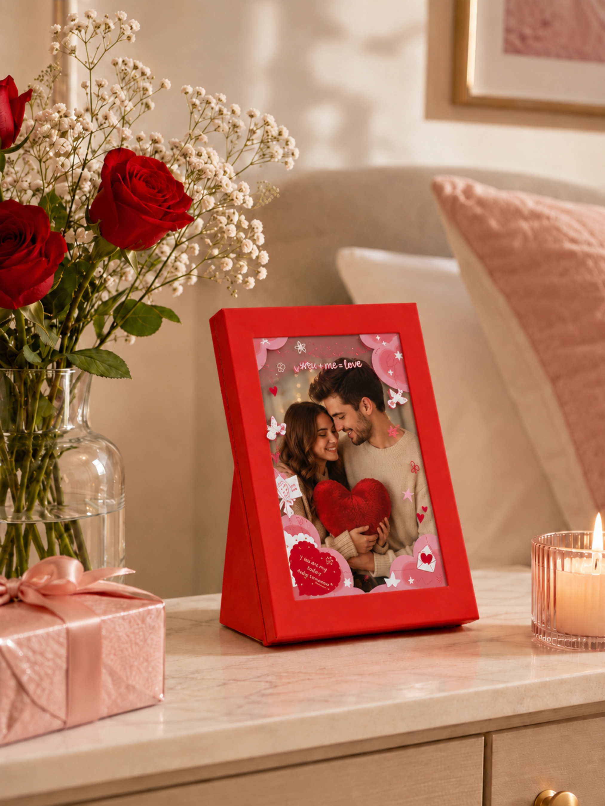 DIY Flowing Sand Glow Photo Frame Lamp - Red