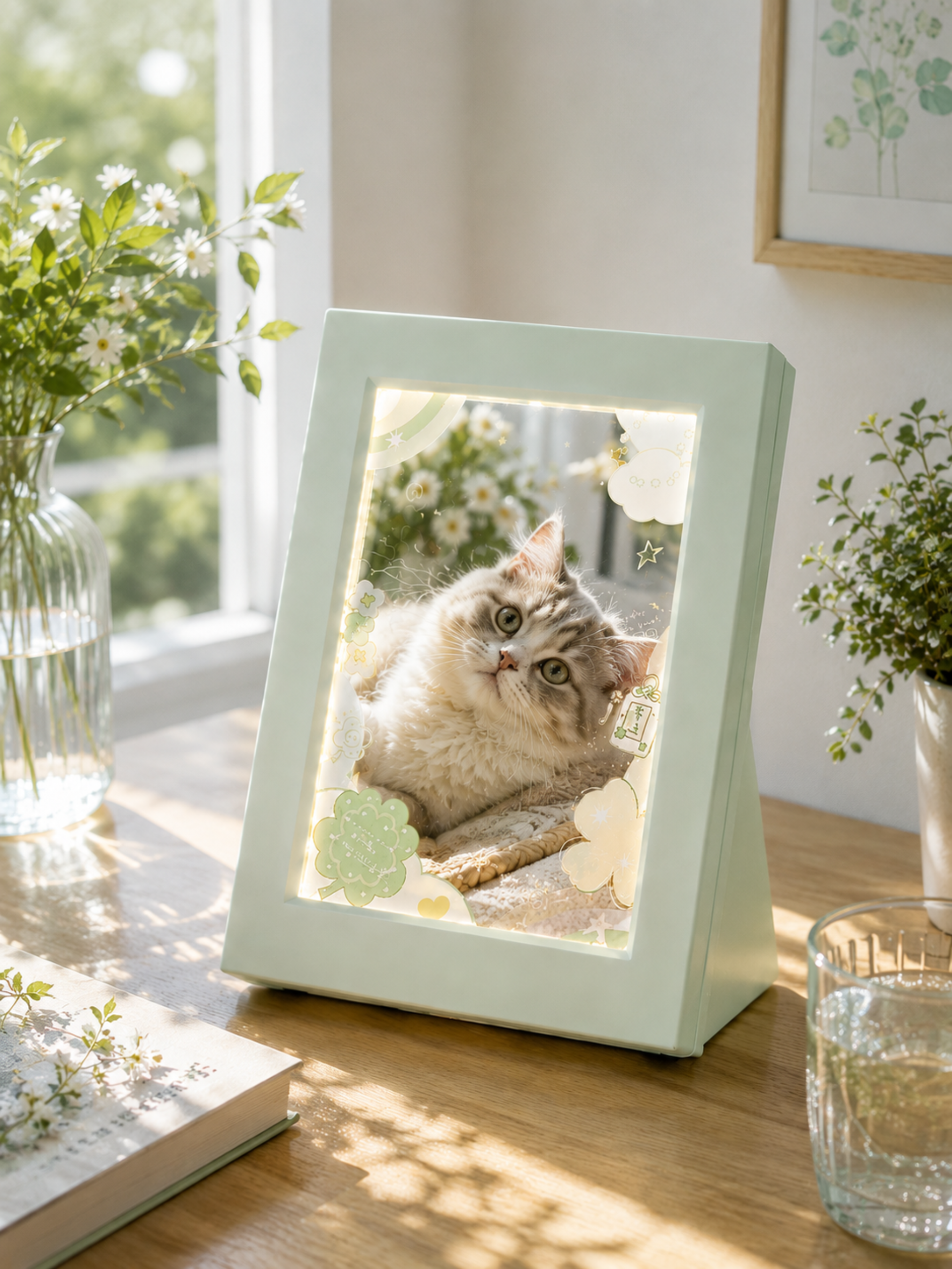 DIY Flowing Sand Glow Photo Frame Lamp - Green