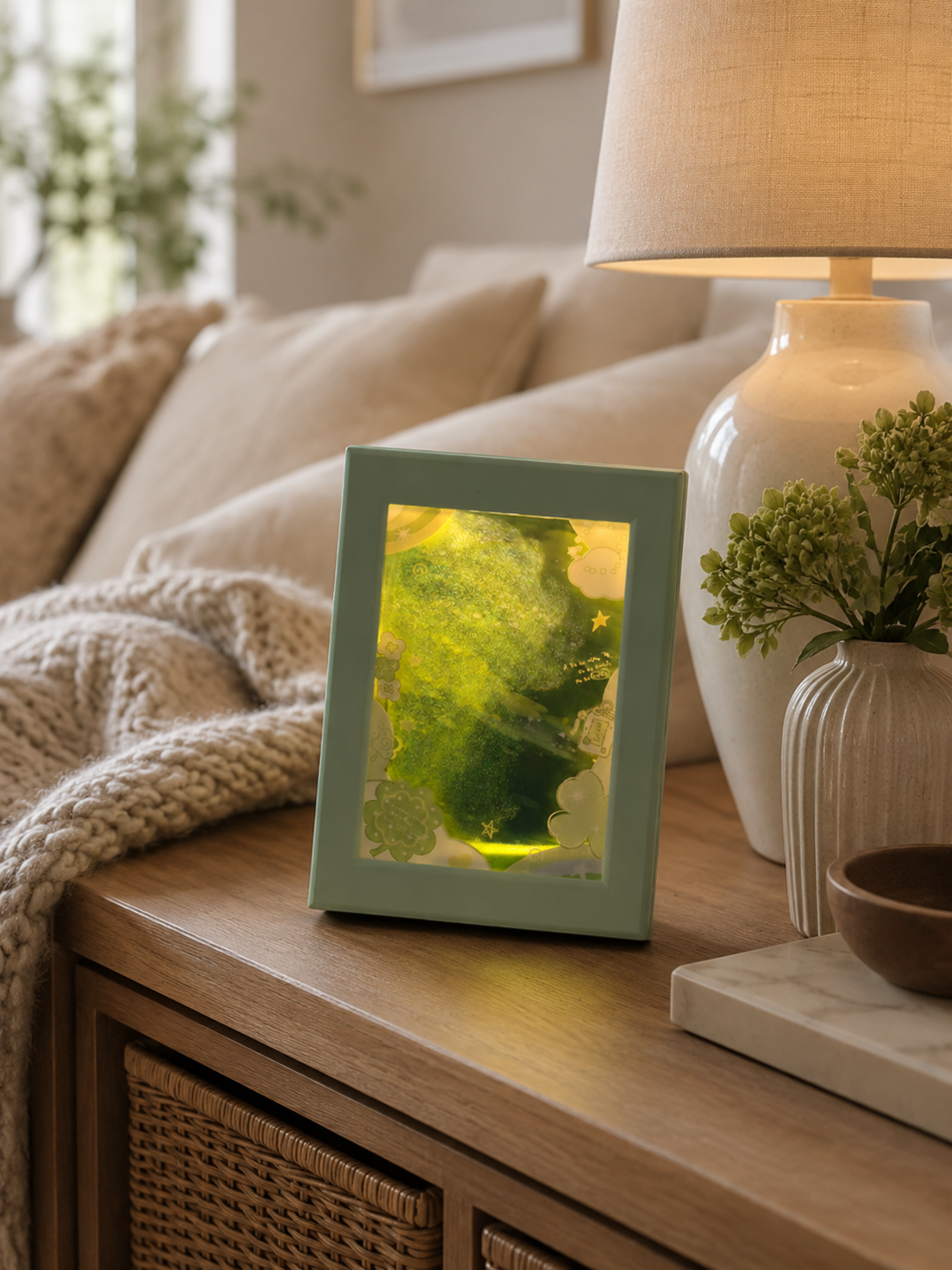 DIY Flowing Sand Glow Photo Frame Lamp - Green
