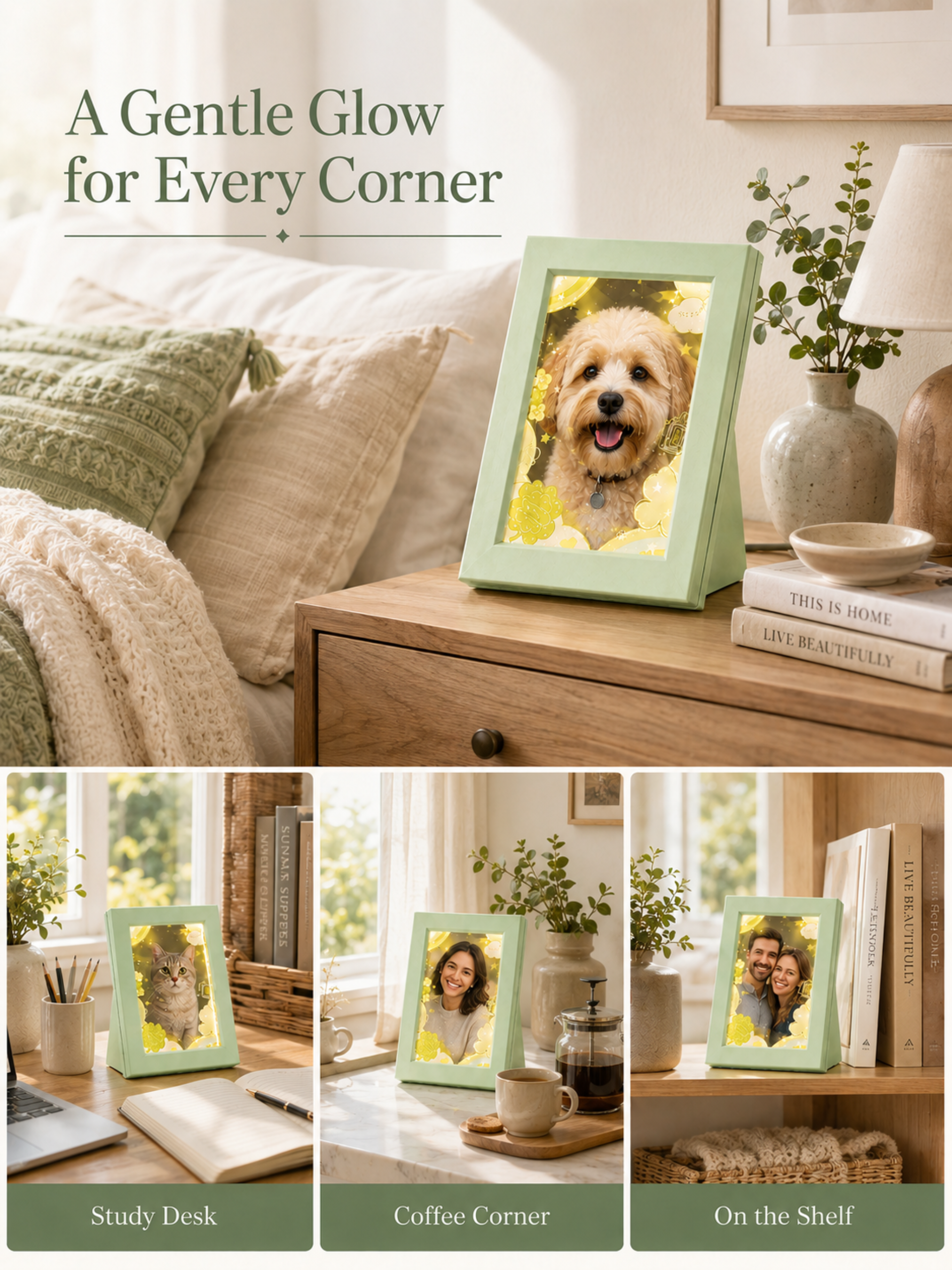 DIY Flowing Sand Glow Photo Frame Lamp - Green