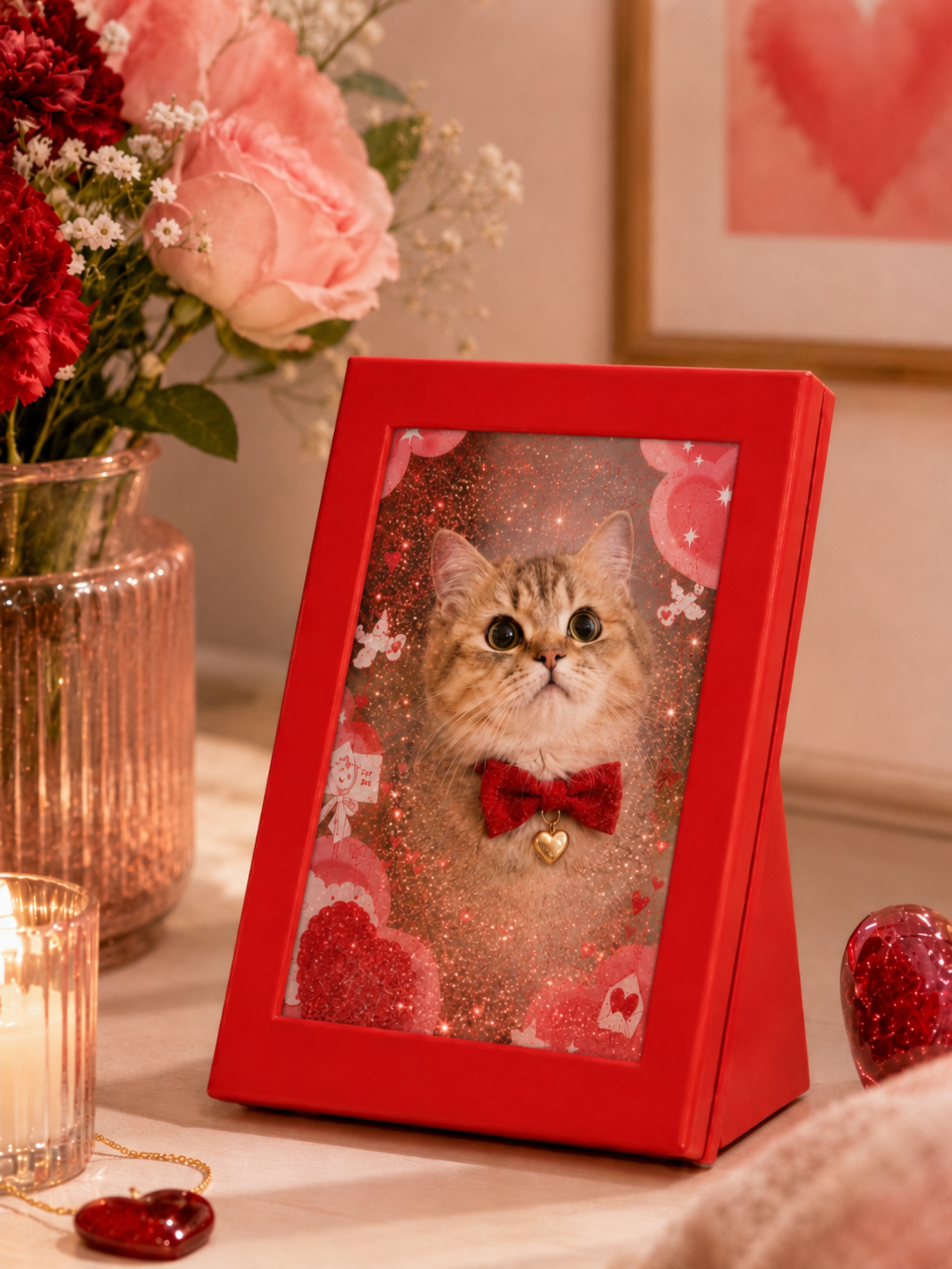 DIY Flowing Sand Glow Photo Frame Lamp - Red